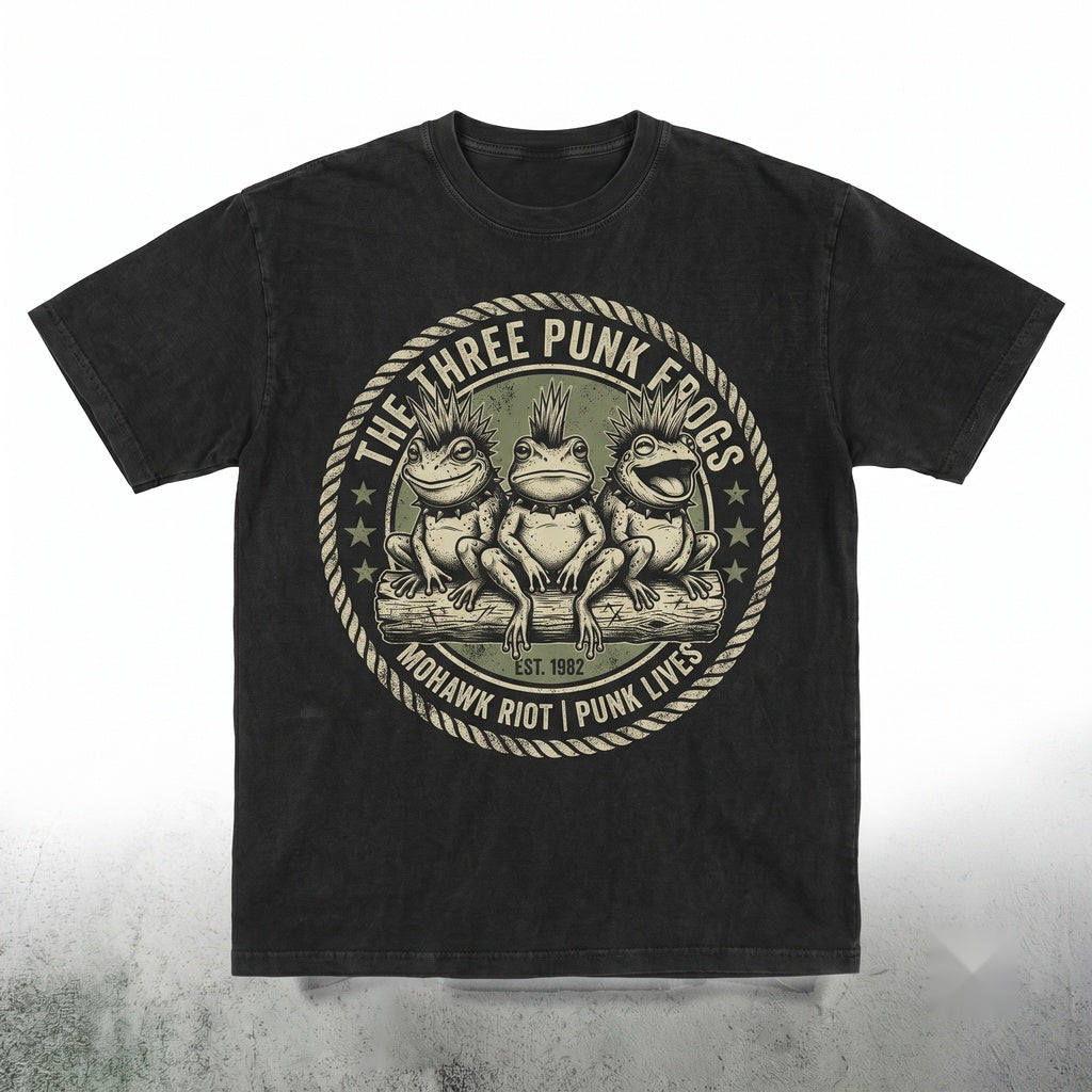 Punk Rock Frog Mohawk Emo Goth Toad Graphic Spiked Collar Alternative Animal Apparel Unisex TShirt