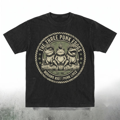 Punk Rock Frog Mohawk Emo Goth Toad Graphic Spiked Collar Alternative Animal Apparel Unisex TShirt