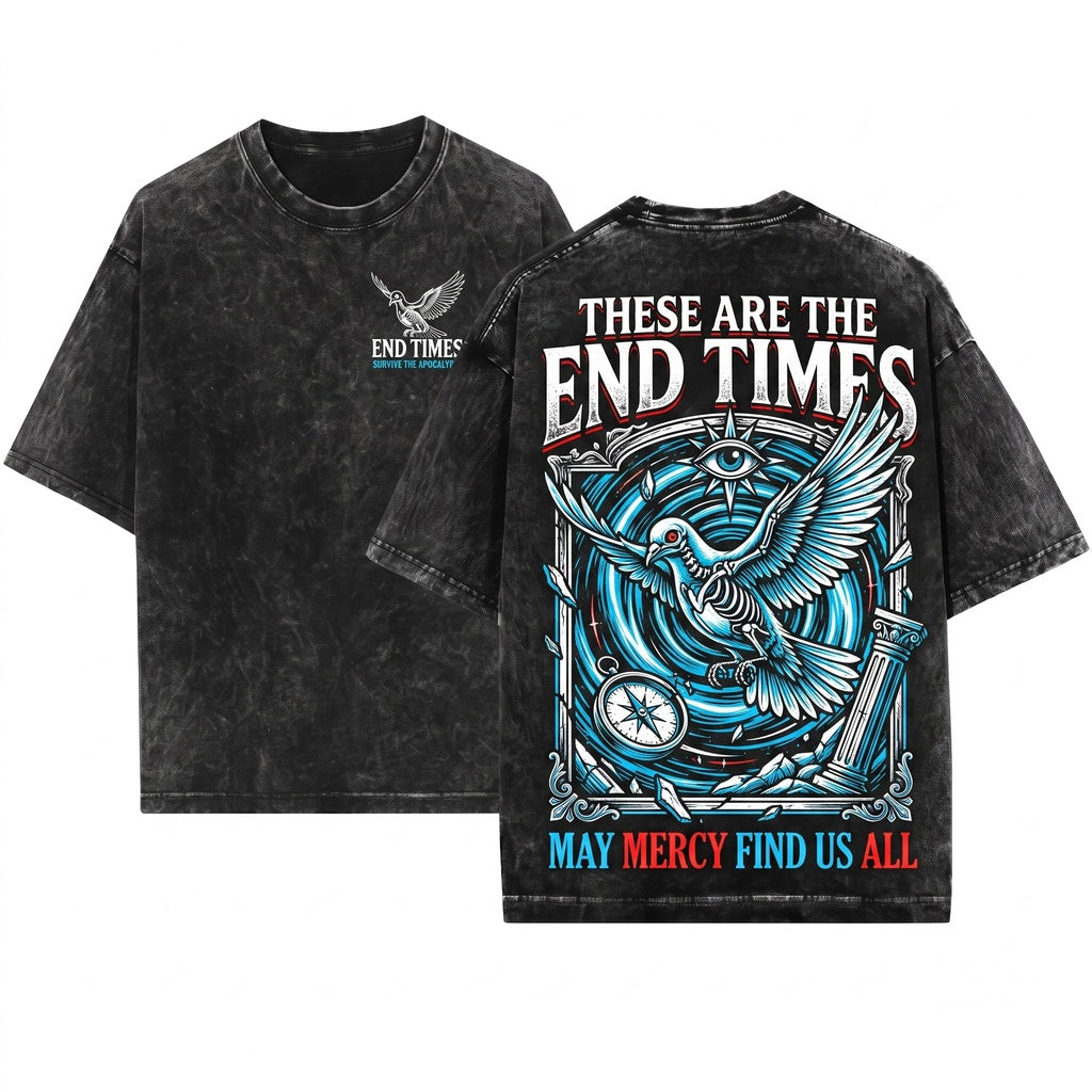 End Times Pigeon Apocalyptic Gothic Graphic Vintage Print Unisex Wash T-Shirt