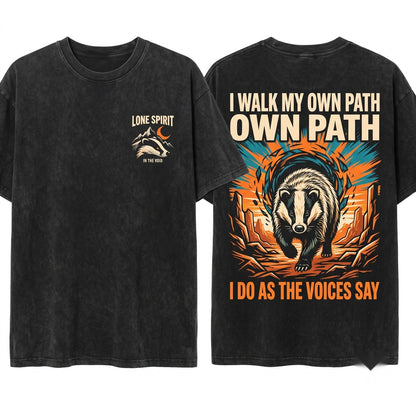 I Walk My Own Path Badger Vintage Japanese Unisex Wash T-Shirt