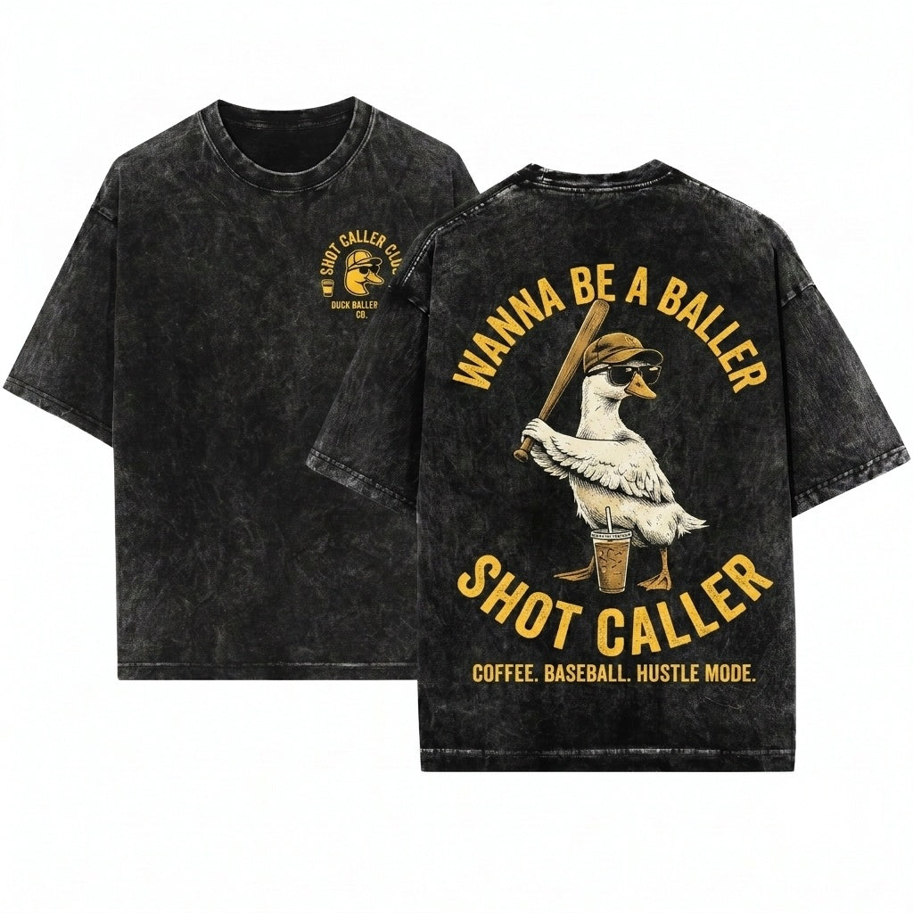 Vintage Wanna Be a Baller Shot Caller Funny Duck Iced Coffee Aesthetic Retro Sports Outfit Unisex Wash T-Shirt