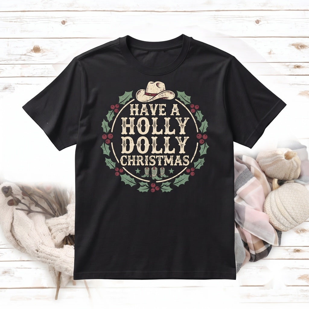 Holly Dolly Christmas Disco Cowgirl Western Holiday Gift Unisex TShirt