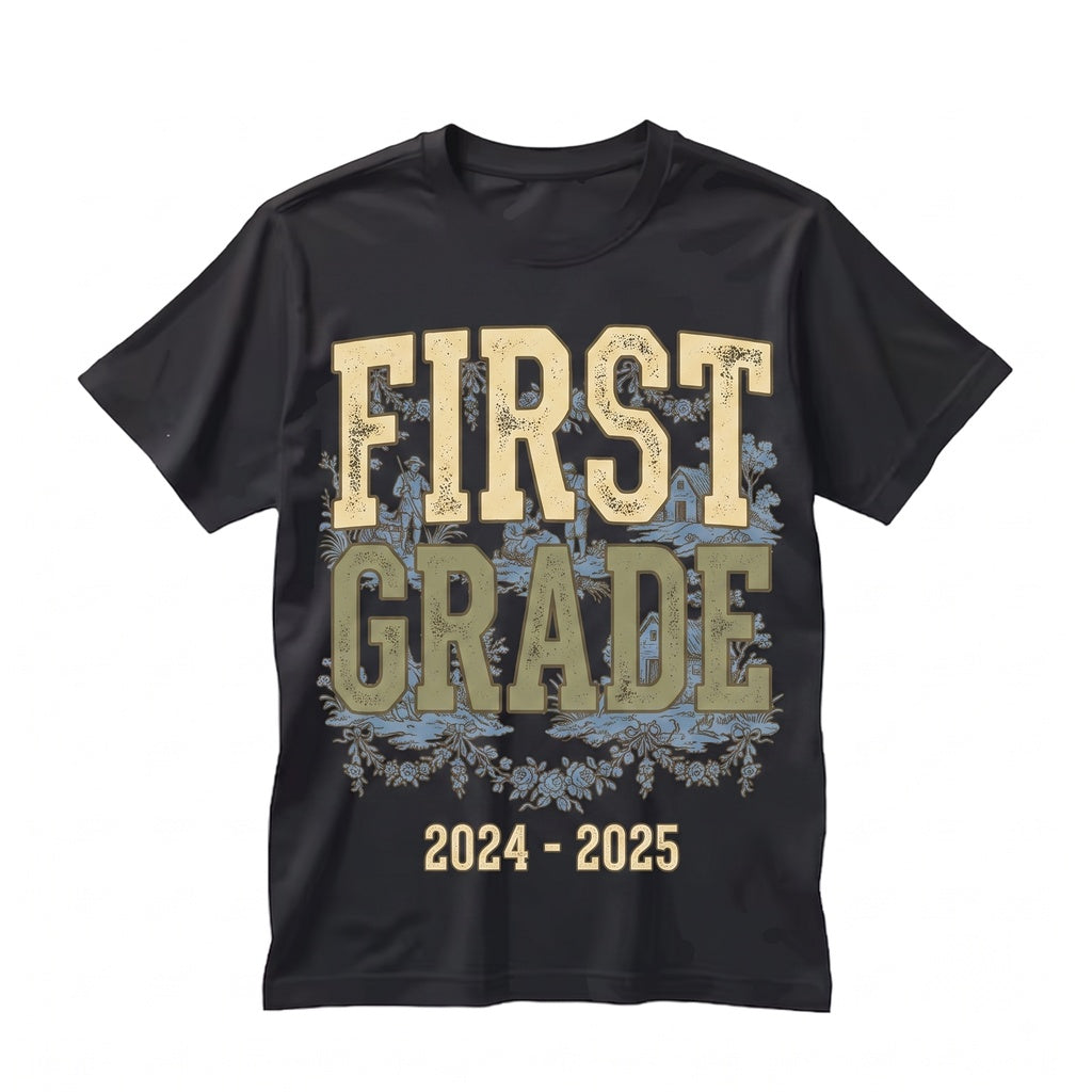 First Grade Teacher 1st Toile De Jouy Floral Back to School Gift Unisex TShirt