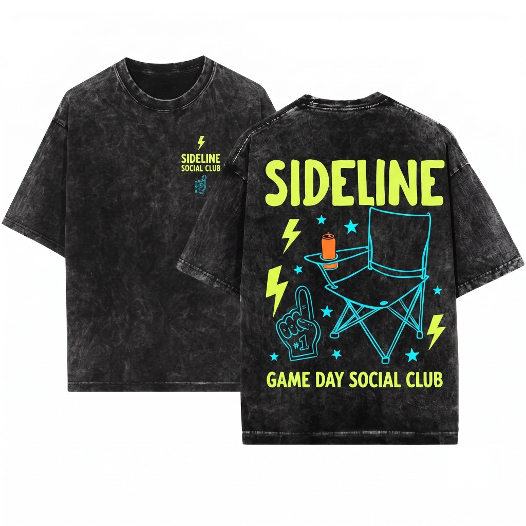 Sideline Social Club Baseball Mom Game Day Sports Mama Soccer Softball Football Season Gameday Unisex Wash T-Shirt