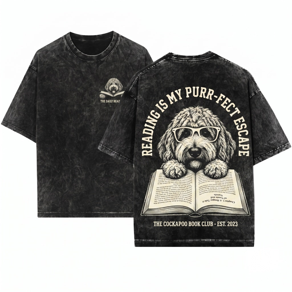 Goldendoodle Reading Dog Bookworm Librarian Pet Mom Gift Unisex Wash T-Shirt
