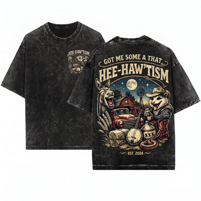 Country Opossum Donkey Farm Hee Hawtism Rustic Vintage Moonshine Southern Humor Hillbilly Graphic Apparel Unisex Wash T-Shirt