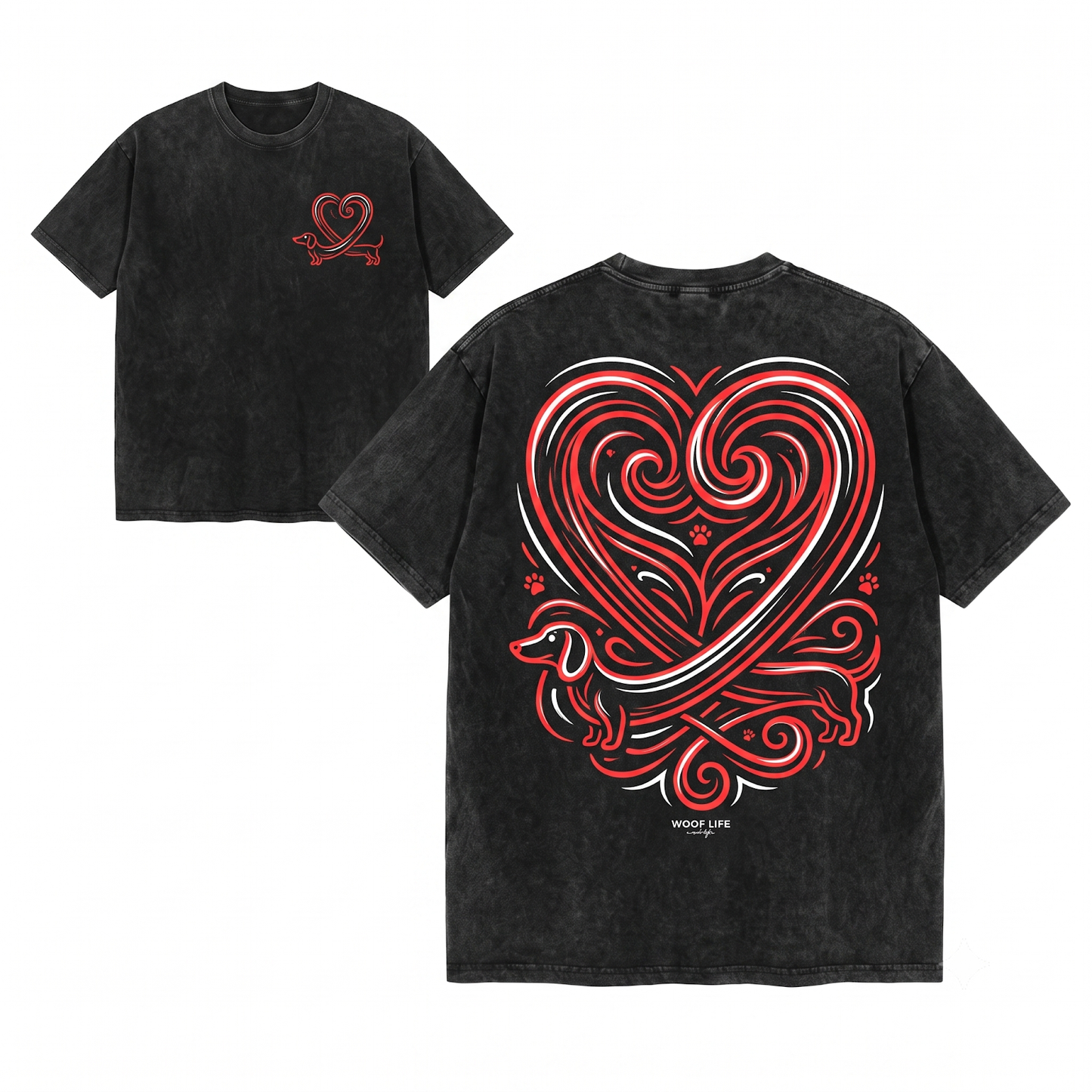 Dachshund Heart Minimalist Doxie Love Tee - Wiener Dog Mom Dad Cute Valentine Gift - Unisex Heavyweight Garment-Dyed T-Shirt