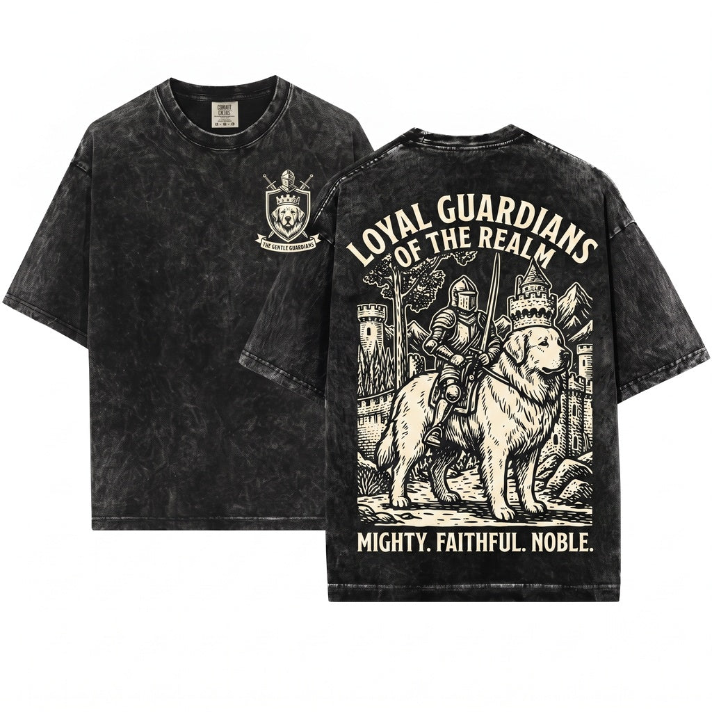 Medieval Knight Great Pyrenees Dog Rider Vintage 90s Graphic Meme Grimdark Retro Gift Unisex Wash T-Shirt