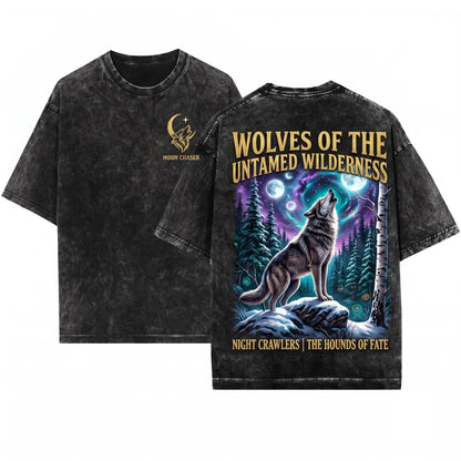 Vintage Wolf Graphic Full Moon Wilderness Pepper Wildlife Nature Rustic Outdoor Unisex Wash T-Shirt