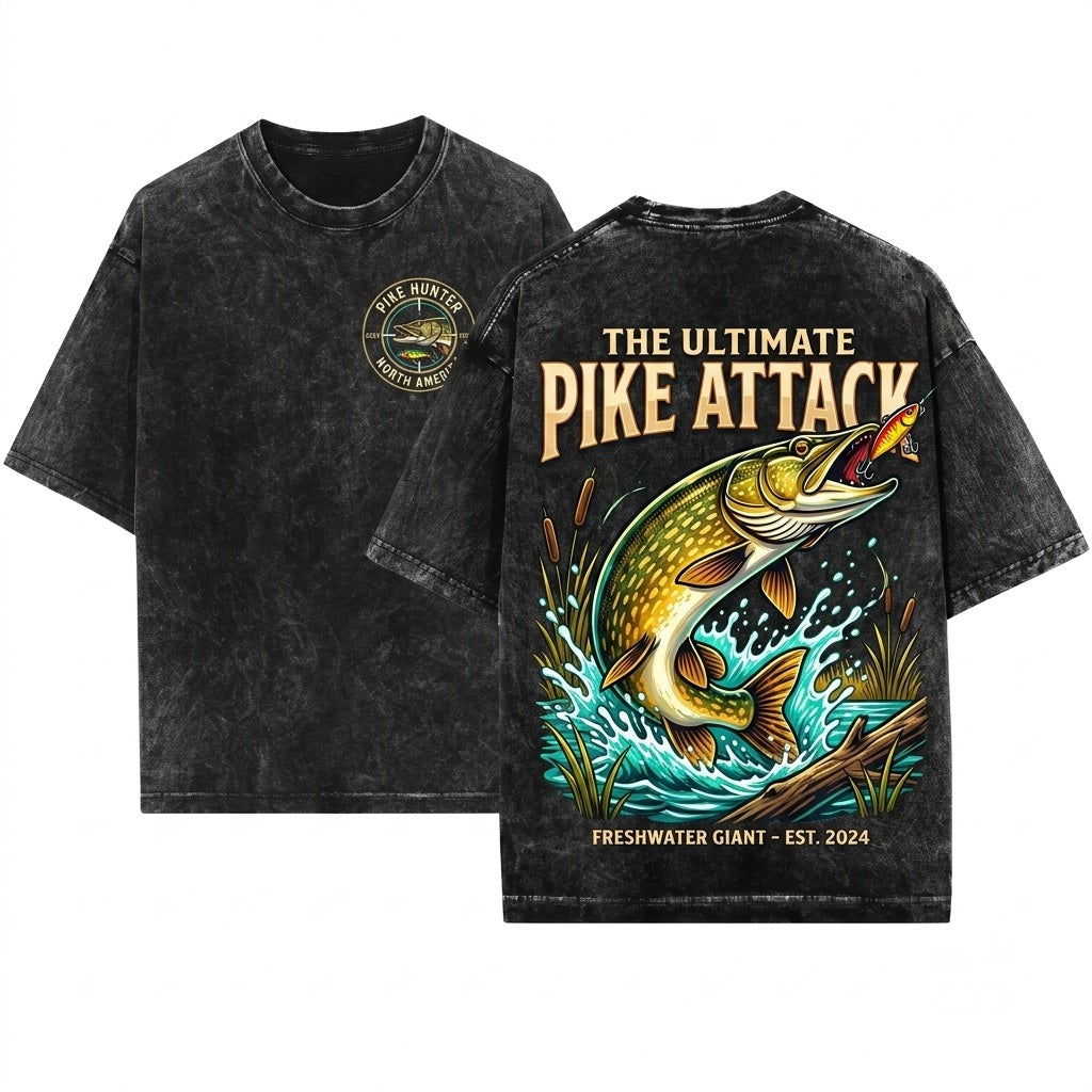 Vintage 90s Retro Muskie Muskellunge Fishing Angler Graphic Lake Nature Aesthetic Fisherman Gift Unisex Wash T-Shirt