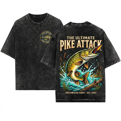 Vintage 90s Retro Muskie Muskellunge Fishing Angler Graphic Lake Nature Aesthetic Fisherman Gift Unisex Wash T-Shirt