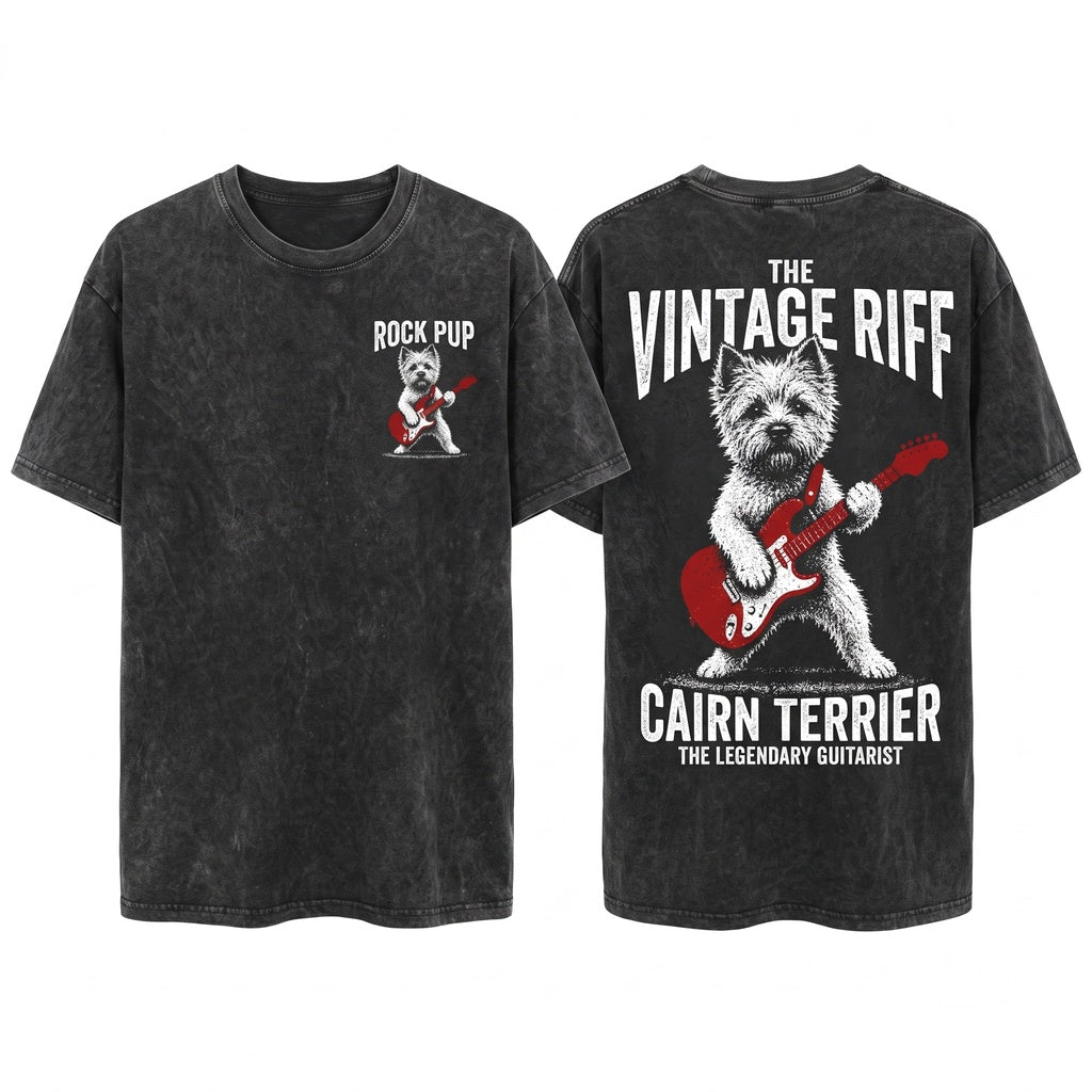 Cairn Terrier Rocker Guitar Dog Lover Gift Funny Music Style Unisex Wash T-Shirt