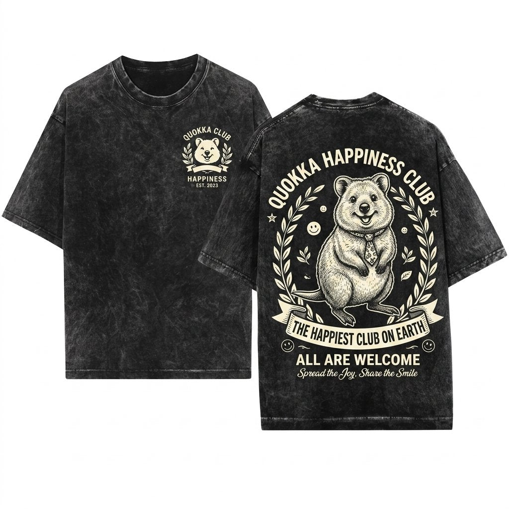 Quokka Happiness Club Vintage Cute Animal Graphic Girlfriend Gift Unisex Wash T-Shirt