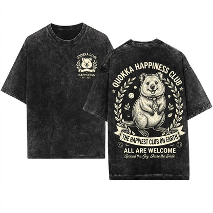 Quokka Happiness Club Vintage Cute Animal Graphic Girlfriend Gift Unisex Wash T-Shirt