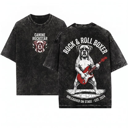 Boxer Dog Guitar Rock Music Lover Funny Mom Dad Gift Unisex Wash T-Shirt