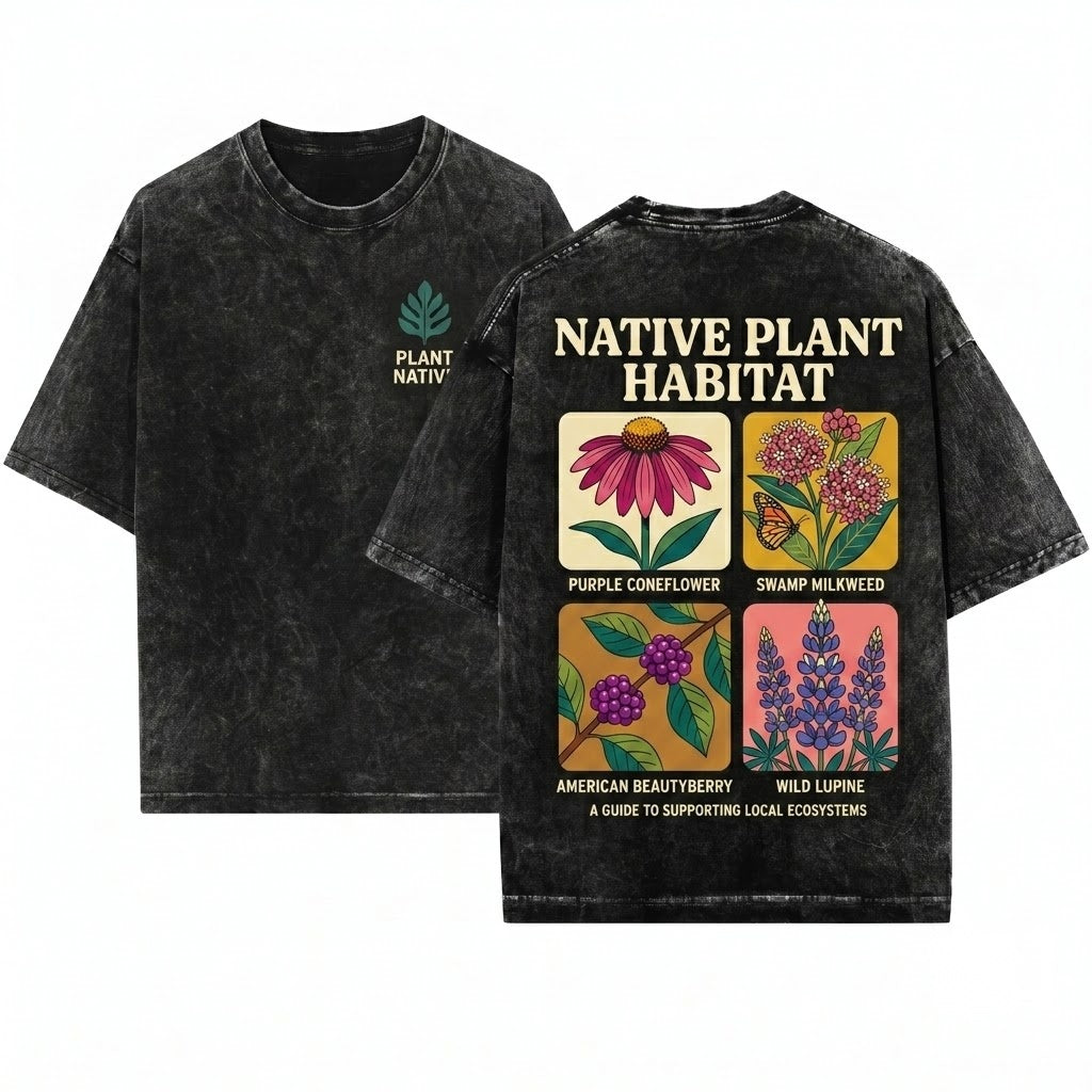 Plant Native Eco-Friendly Nature Lover Floral Graphic Sustainable Unisex Wash T-Shirt