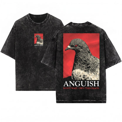 Vintage Oversized Graphic T-Shirt - Acid Wash Pigeon Graphic Heavyweight Cotton Tee Streetwear