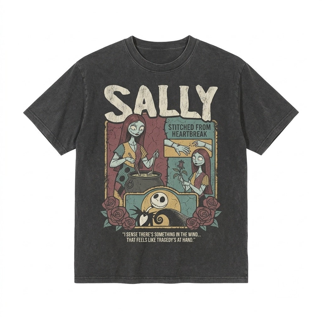 Oversized Sally Ragdoll Patchwork Spooky Halloween Theme Park Holiday Graphic Top Unisex TShirt