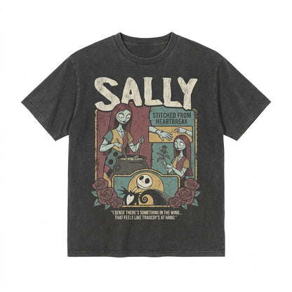 Oversized Sally Ragdoll Patchwork Spooky Halloween Theme Park Holiday Graphic Top Unisex TShirt