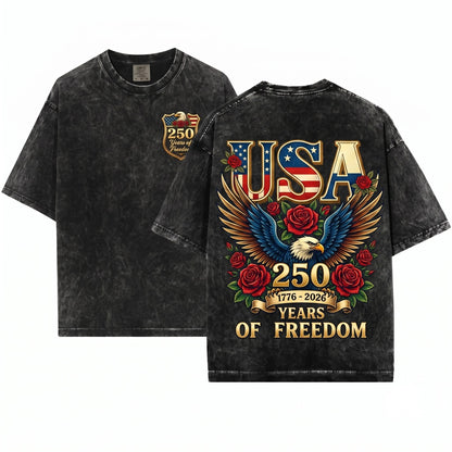 Retro USA 250 Years Of Freedom Patriotic Graphic Unisex Wash T-Shirt