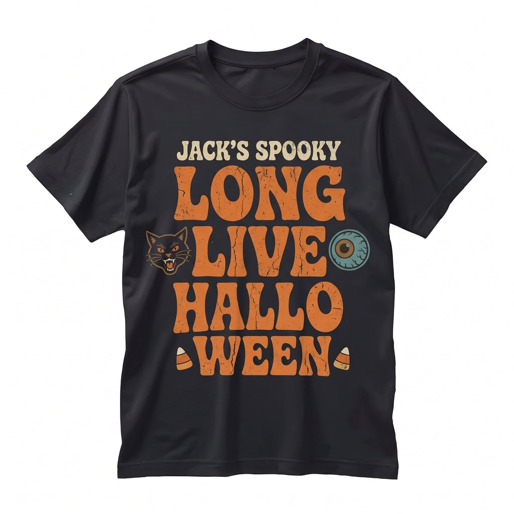 Vintage Halloween Jack O Lantern Retro Vibes Spooky Season Black Cat Pumpkin Classic Graphic Unisex TShirt