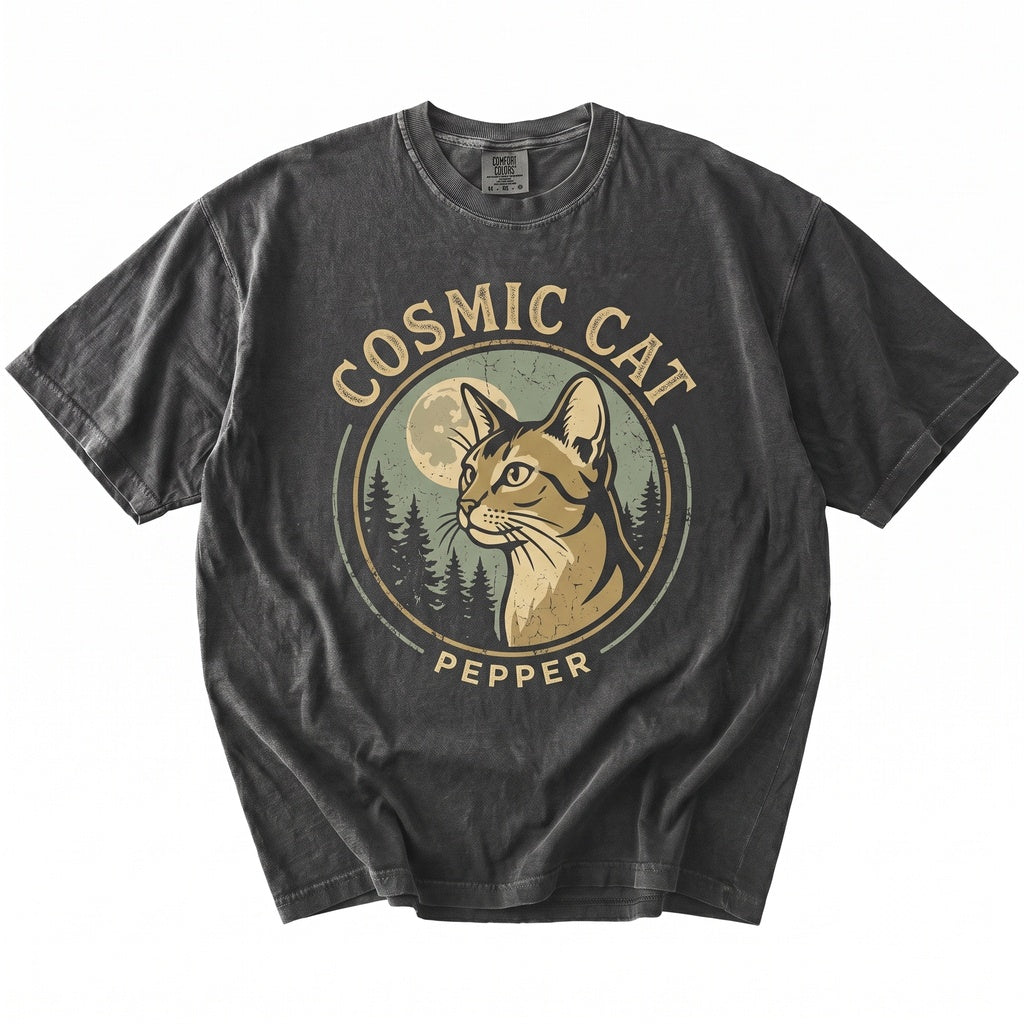 Abyssinian Cat Howling At The Moon Vintage 90s Retro Graphic Mom Gift Unisex TShirt