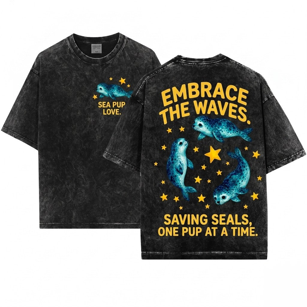Vintage Retro Cute Baby Seal Pup Star Graphic Aesthetic Ocean Animal Lover Gift Artistic Y2K Unisex Wash T-Shirt