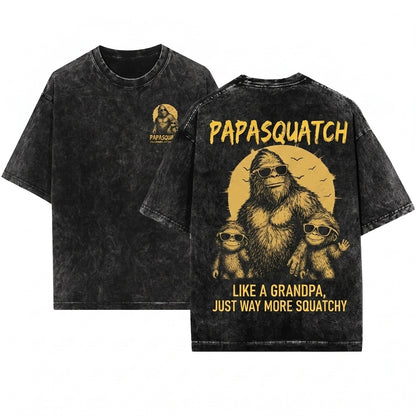 Personalized Papasquatch Like Grandpa Way More Squatchy Fathers Day Gift Cool Dad Custom Name Apparel Unisex Wash T-Shirt