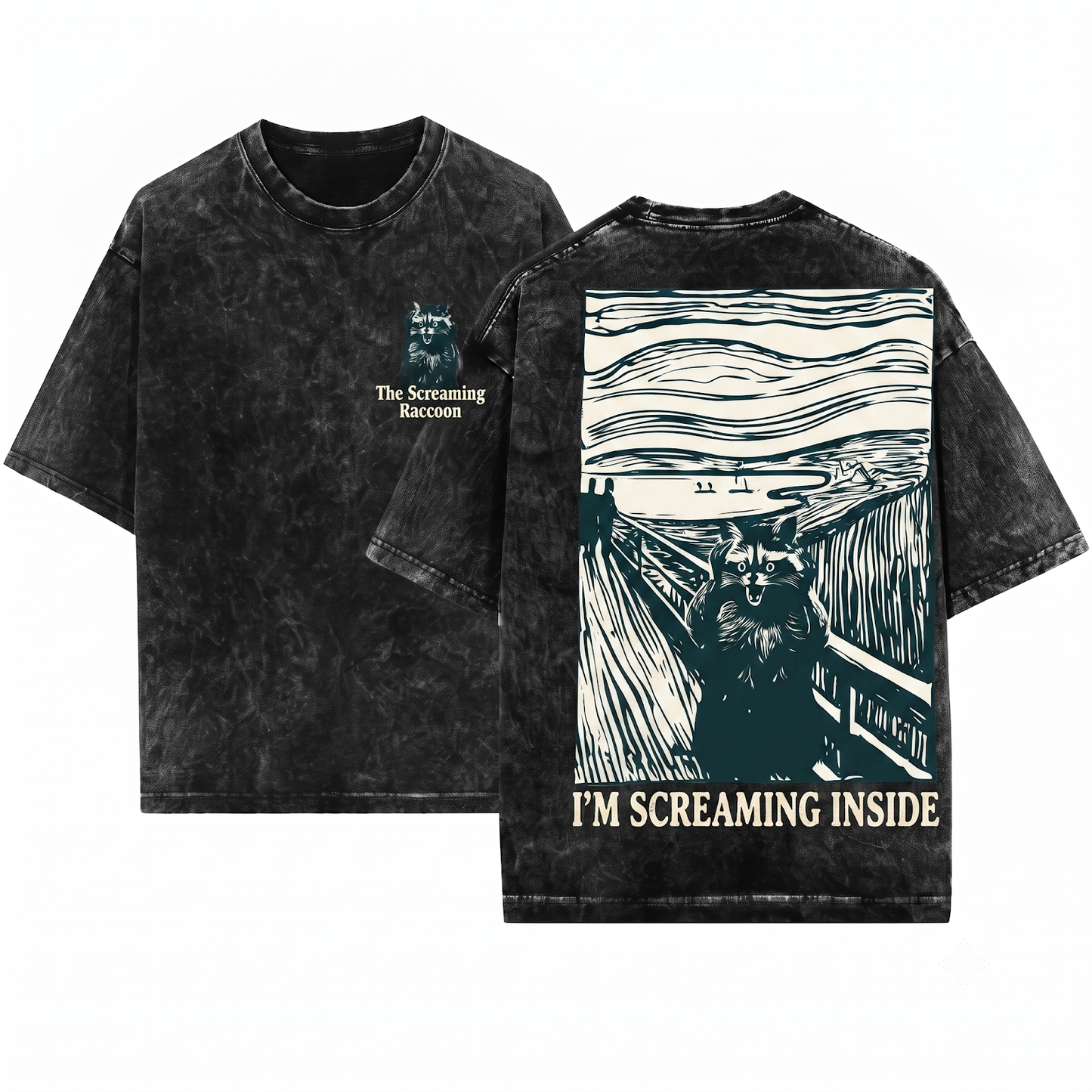 Funny Trash Panda Graphic Apparel - Distressed Scream Expression Wildlife Tee - Heavyweight Garment-Dyed T-Shirt
