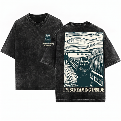 Funny Trash Panda Graphic Apparel - Distressed Scream Expression Wildlife Tee - Heavyweight Garment-Dyed T-Shirt