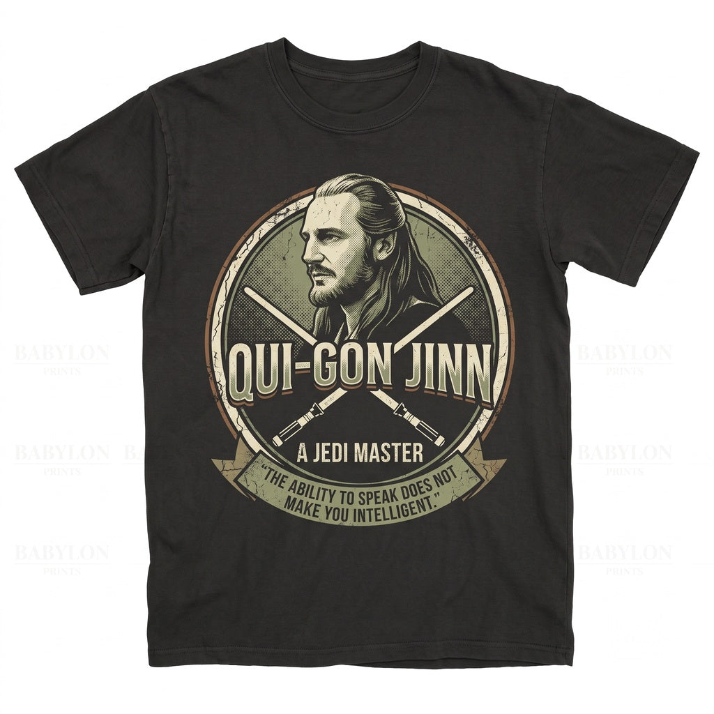 Vintage Qui-Gon Jinn Master Graphic Apparel, Retro Phantom Menace Jedi Knight Top, Unisex TShirt