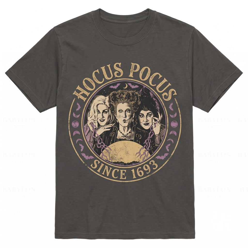 Retro Witch Sisters Graphic Halloween Party Apparel Salem Spooky Graphic Unisex TShirt
