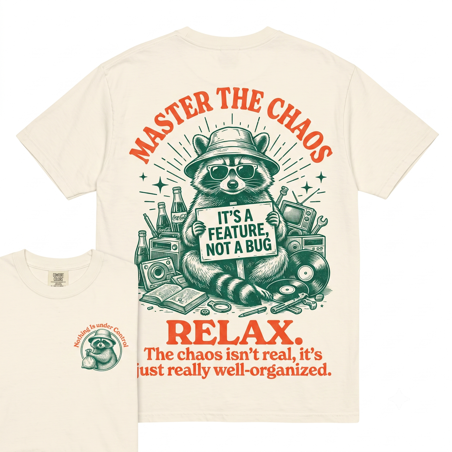 Chill Raccoon Vintage Graphic Tee - Relax Trash Panda Summer Chilling Vibes Unisex Heavyweight Garment-Dyed T-Shirt