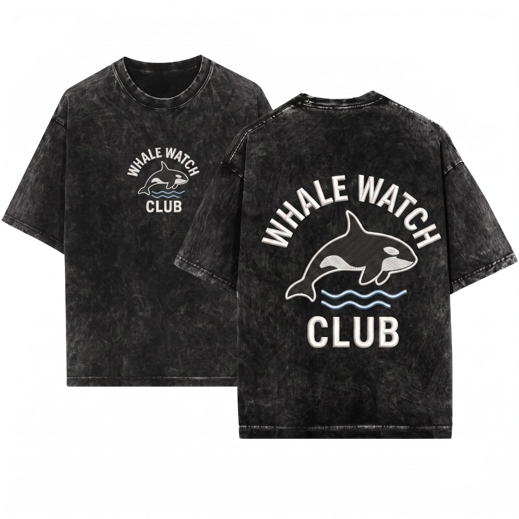 Embroidered Orca Whale Watch Club PNW Seattle Puget Sound Ocean Marine Life Nature Gift Unisex Wash T-Shirt