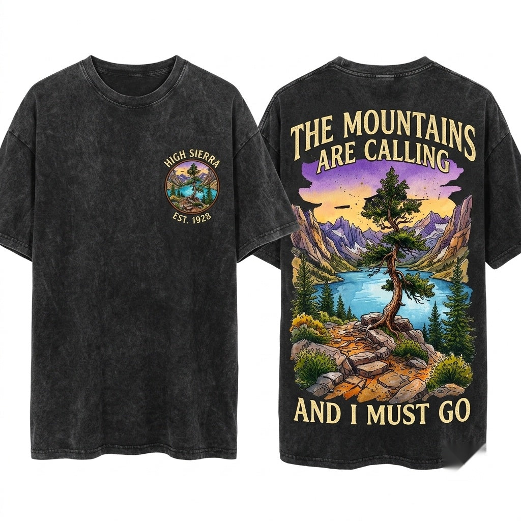 Vintage Alpine Valley Landscape Mountain Lake Nature Rustic Wilderness Adventure Outdoor Unisex Wash T-Shirt