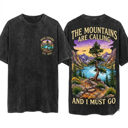 Vintage Alpine Valley Landscape Mountain Lake Nature Rustic Wilderness Adventure Outdoor Unisex Wash T-Shirt
