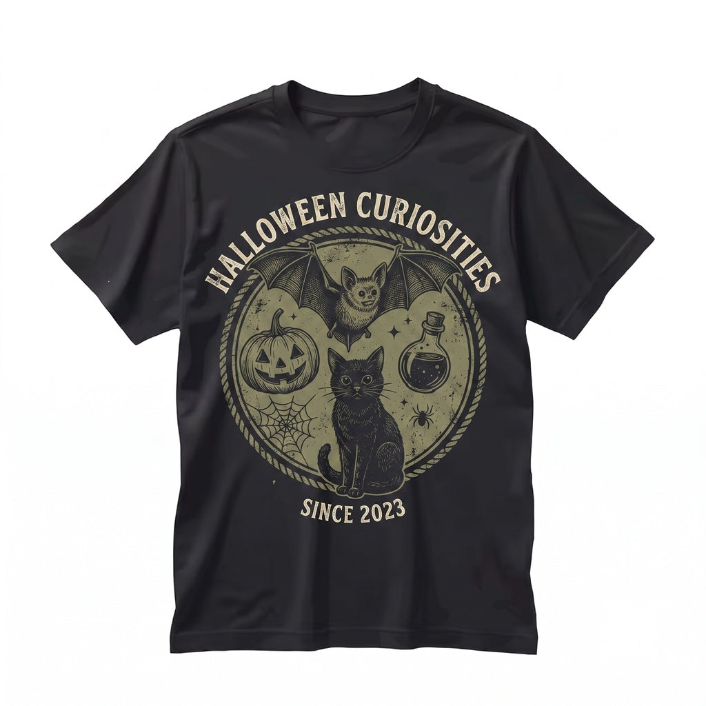 Vintage Spooky Halloween Bats Jack-O-Lantern Witchy Black Cat Trick Or Treat Gift Unisex TShirt