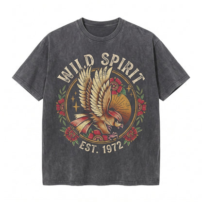 Vintage Acid Wash Flying Bird Anime Graphic Oversized Streetwear Gift Unisex TShirt