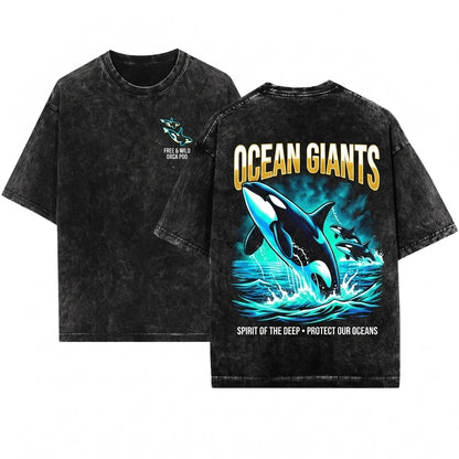 Embroidered Orca Killer Whale Ocean Lover Gift Unisex Wash T-Shirt