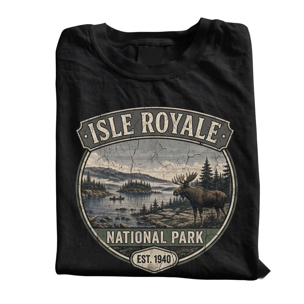 Vintage Isle Royale National Park Retro Michigan Moose Nature Hiking Gift Unisex TShirt