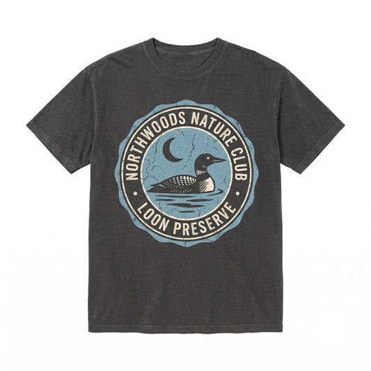 90s Vintage Loon Habitat Moonlit Lake Bird Graphic Cottagecore Nature Forest Wildlife Gift Unisex TShirt