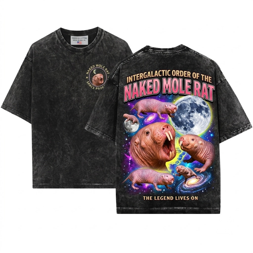 Three Naked Mole Rats Moon Funny Ugly Cute Rodent Graphic Animal Lover Gift Unisex Wash T-Shirt