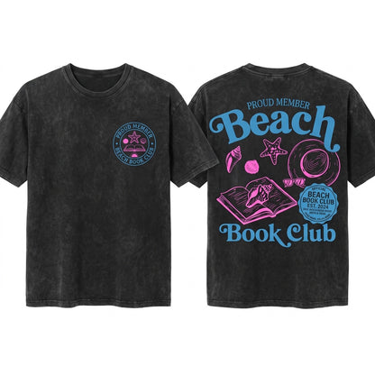 Beach Book Club Reading Retro Girl Summer Bookish Day Gift Unisex Wash T-Shirt