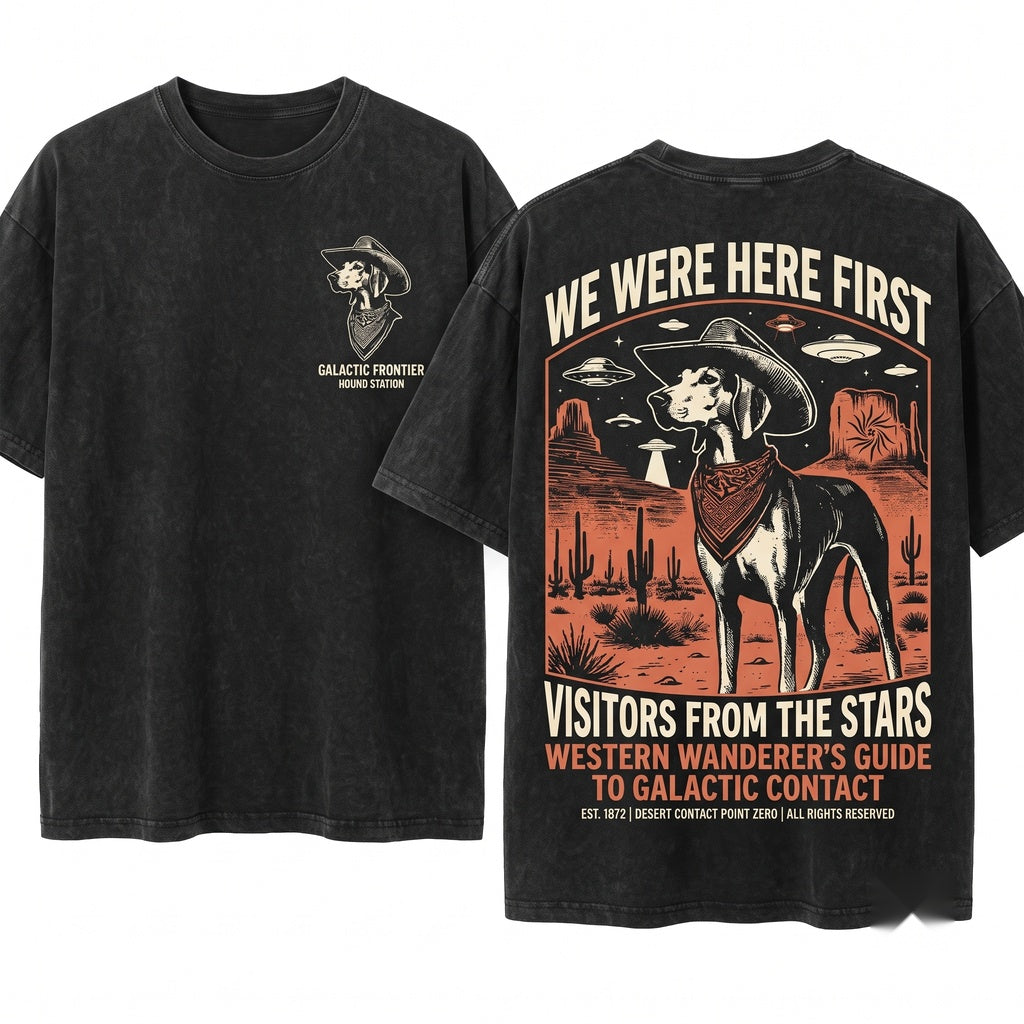 Vintage American Foxhound UFO Western Cowboy Retro Alien Dog Owner Gift Unisex Wash T-Shirt