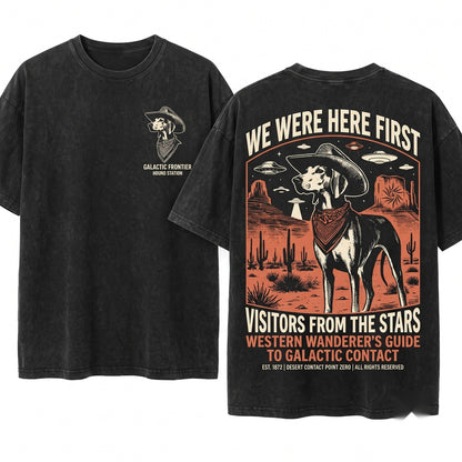 Vintage American Foxhound UFO Western Cowboy Retro Alien Dog Owner Gift Unisex Wash T-Shirt