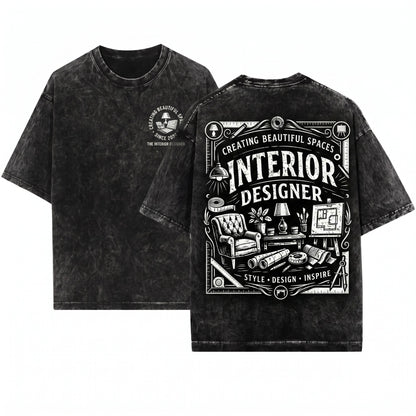 Interior Designer Creating Spaces Vintage Style Design Professional Unisex Wash T-Shirt