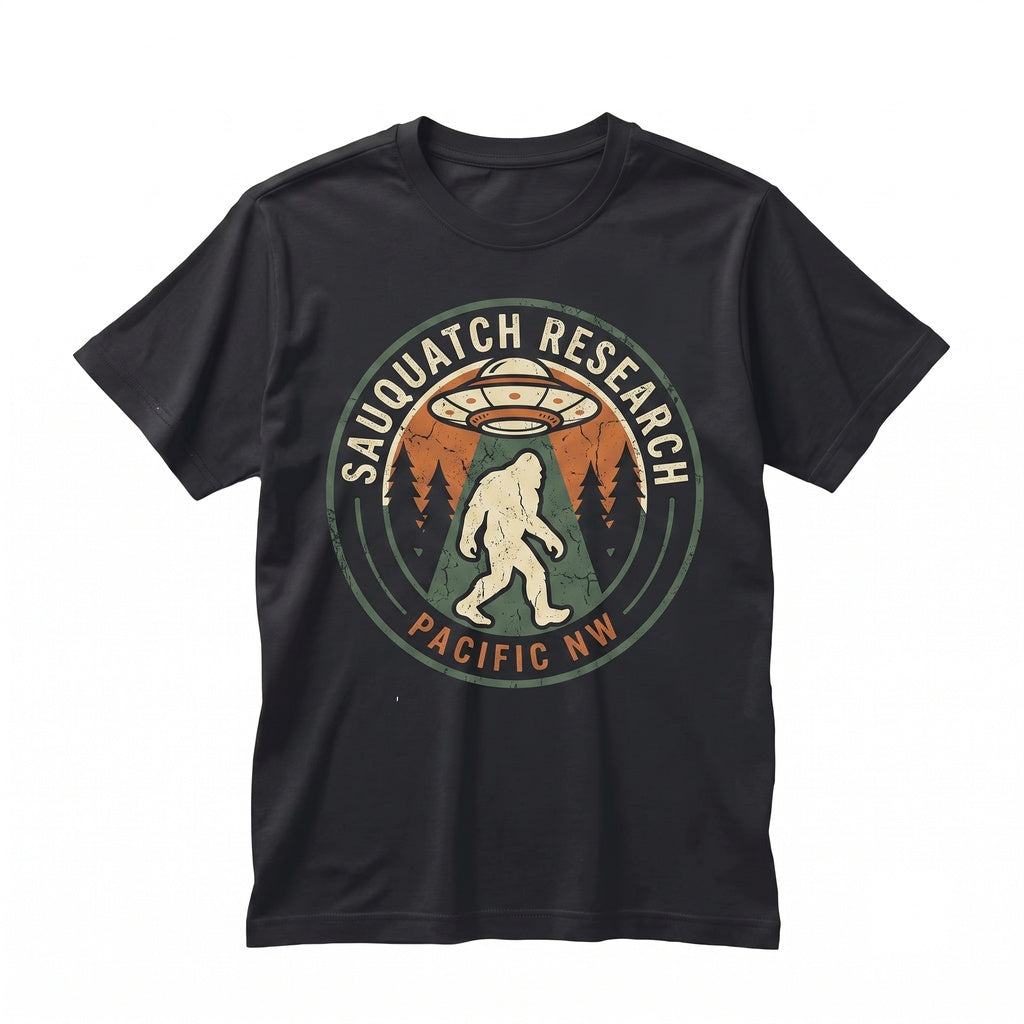 Funny Bigfoot Abduction Retro UFO Graphic Vintage Sasquatch Alien Unisex TShirt
