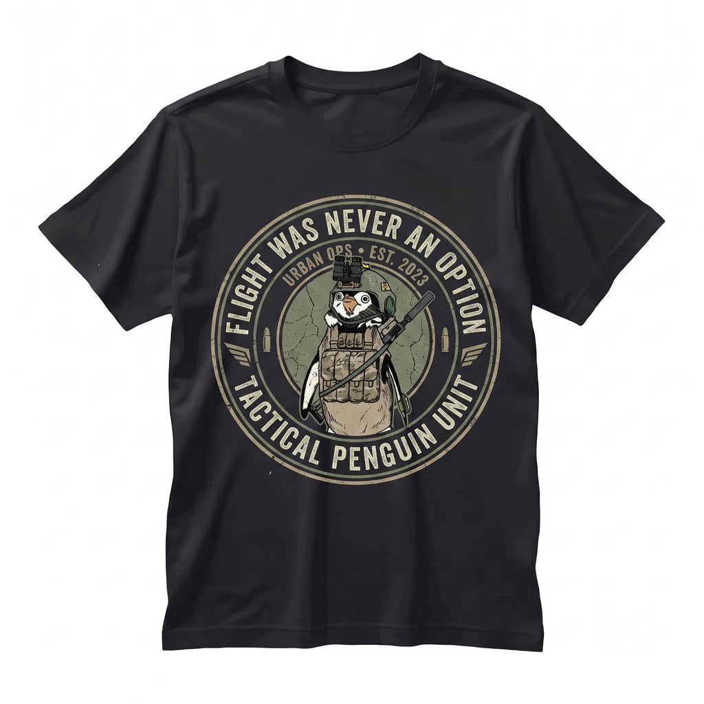 Flight Was Never An Option Tactical Penguin Military Animal Armed Meme Funny Gift For Him Heavyweight Unisex TShirt