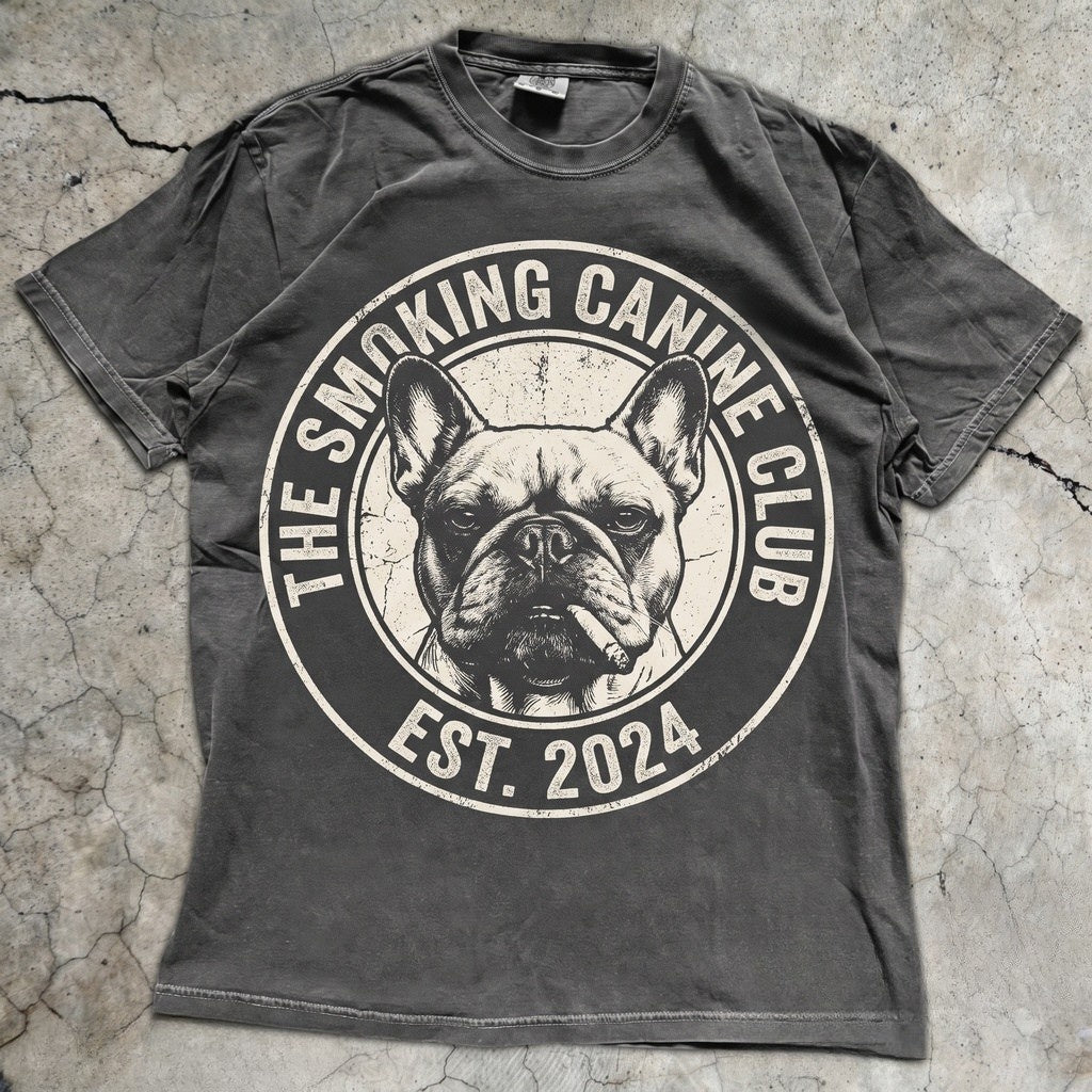 Smoking French Bulldog Graphic Vintage Y2K Grunge Funny Dog Face Pet Lover Gift Unisex TShirt