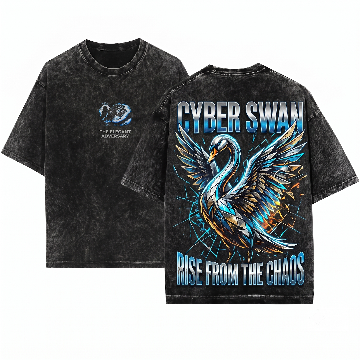 Minimalist Ink Splatter Swan Graphic Tee Elegant Black Swan Silhouette Apparel Graceful Bird Art Nature Lover Gift Unisex Heavyweight Garment-Dyed T-Shirt
